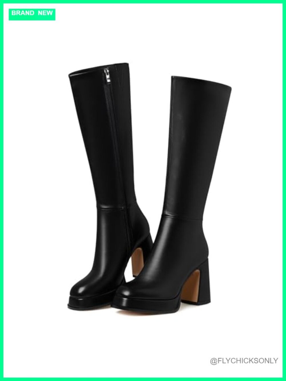 Women's Faux Leather Knee High Platform Boots Chunky Block Heel Side Zip Tall